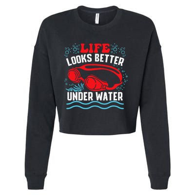 Funny Swimming Swimmer Swim Team Pool Cropped Pullover Crew