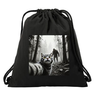 Funny Surprised Scared Cat Selfie With Sasquatsch Bigfoot Drawstring Bag
