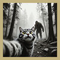 Funny Surprised Scared Cat Selfie With Sasquatsch Bigfoot Button