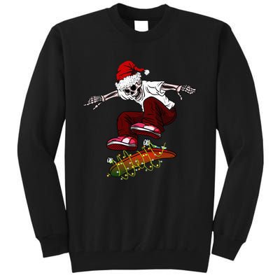 Funny skeleton Skateboard Christmas Pajama santa skateboard Tall Sweatshirt