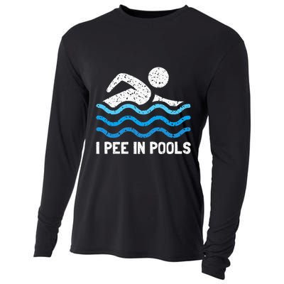 Funny Swimmer Swimming I Pee In Pools Cooling Performance Long Sleeve Crew