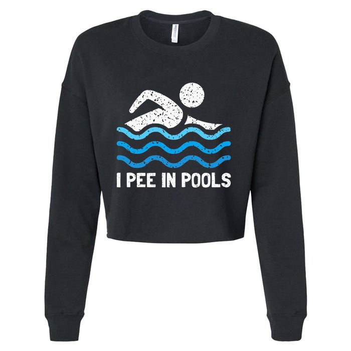 Funny Swimmer Swimming I Pee In Pools Cropped Pullover Crew