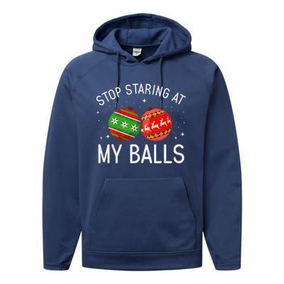 Funny Stop Staring At My Balls Xmas Ornament Christmas Performance Fleece Hoodie