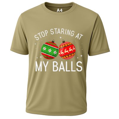 Funny Stop Staring At My Balls Xmas Ornament Christmas Cooling Performance Crew T-Shirt