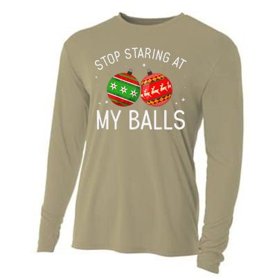 Funny Stop Staring At My Balls Xmas Ornament Christmas Cooling Performance Long Sleeve Crew