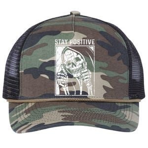 Funny Skull Stay Positive Skeleton Halloween Motivational Retro Rope Trucker Hat Cap