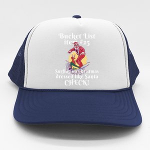 Funny Santa Surfing On Christmas Bucket List At The Beach Gift Trucker Hat