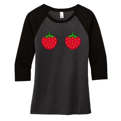 Funny Strawberry Summer Bra For Halloween Fruity Women's Tri-Blend 3/4-Sleeve Raglan Shirt