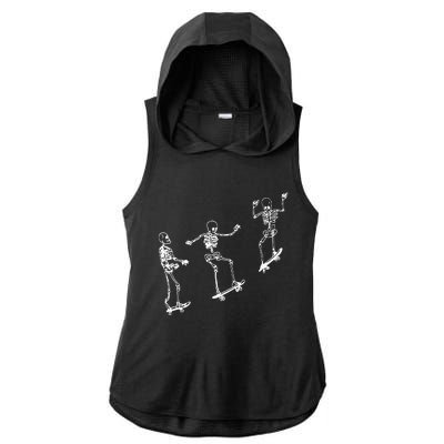 Funny Skeleton Skateboard Halloween Skateboarding Skeleton Ladies PosiCharge Tri-Blend Wicking Draft Hoodie Tank