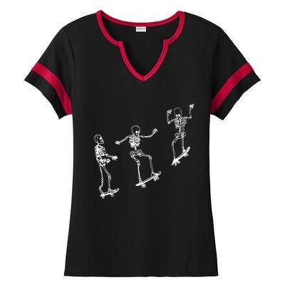 Funny Skeleton Skateboard Halloween Skateboarding Skeleton Ladies Halftime Notch Neck Tee