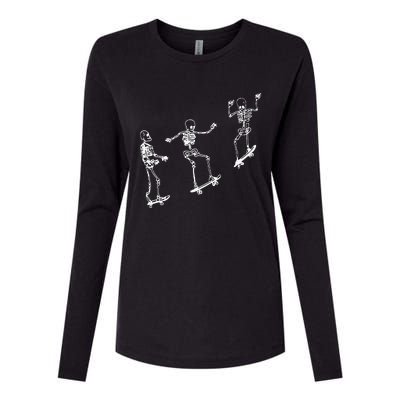 Funny Skeleton Skateboard Halloween Skateboarding Skeleton Womens Cotton Relaxed Long Sleeve T-Shirt