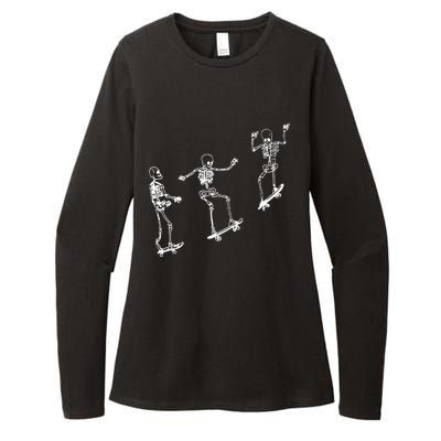 Funny Skeleton Skateboard Halloween Skateboarding Skeleton Womens CVC Long Sleeve Shirt