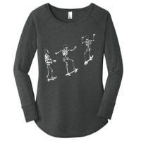 Funny Skeleton Skateboard Halloween Skateboarding Skeleton Women's Perfect Tri Tunic Long Sleeve Shirt