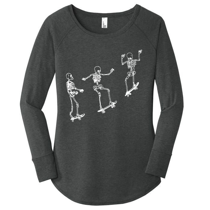 Funny Skeleton Skateboard Halloween Skateboarding Skeleton Women's Perfect Tri Tunic Long Sleeve Shirt