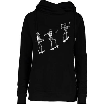 Funny Skeleton Skateboard Halloween Skateboarding Skeleton Womens Funnel Neck Pullover Hood