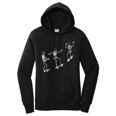 Funny Skeleton Skateboard Halloween Skateboarding Skeleton Women's Pullover Hoodie