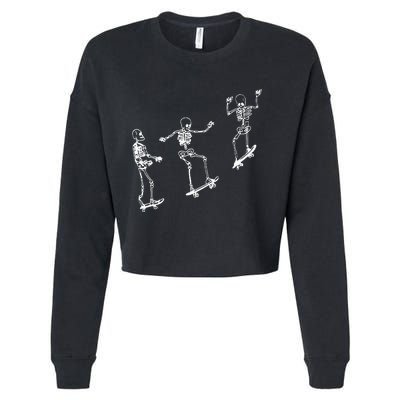 Funny Skeleton Skateboard Halloween Skateboarding Skeleton Cropped Pullover Crew