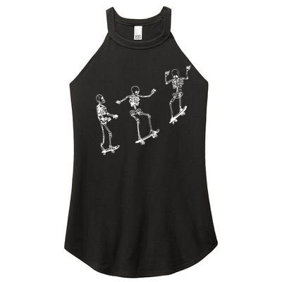 Funny Skeleton Skateboard Halloween Skateboarding Skeleton Women's Perfect Tri Rocker Tank