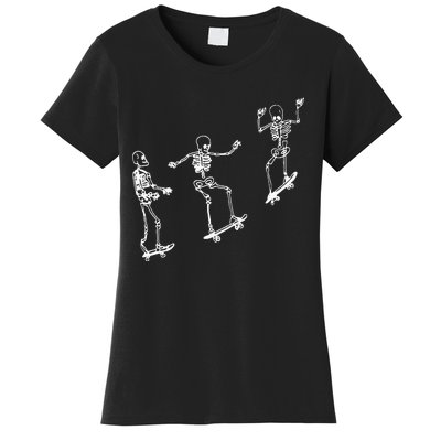 Funny Skeleton Skateboard Halloween Skateboarding Skeleton Women's T-Shirt