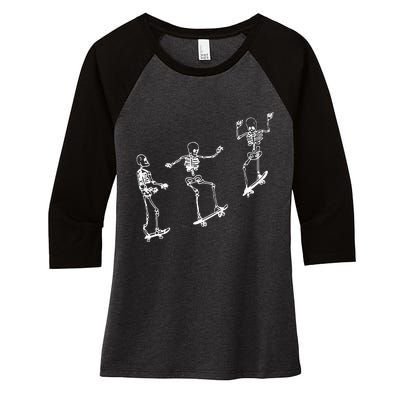 Funny Skeleton Skateboard Halloween Skateboarding Skeleton Women's Tri-Blend 3/4-Sleeve Raglan Shirt