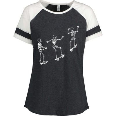 Funny Skeleton Skateboard Halloween Skateboarding Skeleton Enza Ladies Jersey Colorblock Tee