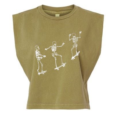 Funny Skeleton Skateboard Halloween Skateboarding Skeleton Garment-Dyed Women's Muscle Tee