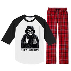 Funny Skull Stay Positive Skeleton Halloween Motivational Raglan Sleeve Pajama Set