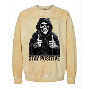 Funny Skull Stay Positive Skeleton Halloween Motivational Colorblast Crewneck Sweatshirt