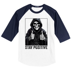 Funny Skull Stay Positive Skeleton Halloween Motivational Baseball Sleeve Shirt