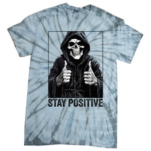 Funny Skull Stay Positive Skeleton Halloween Motivational Tie-Dye T-Shirt