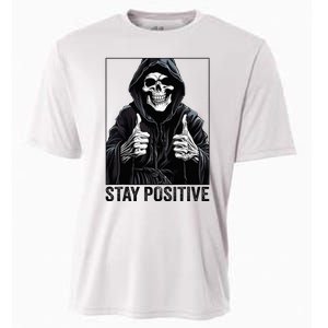 Funny Skull Stay Positive Skeleton Halloween Motivational Cooling Performance Crew T-Shirt