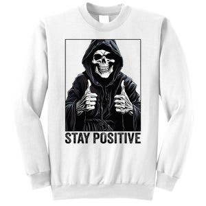 Funny Skull Stay Positive Skeleton Halloween Motivational Sweatshirt