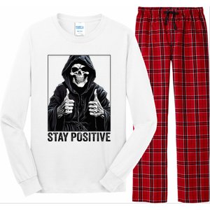 Funny Skull Stay Positive Skeleton Halloween Motivational Long Sleeve Pajama Set