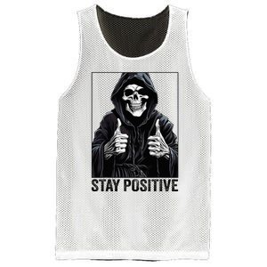 Funny Skull Stay Positive Skeleton Halloween Motivational Mesh Reversible Basketball Jersey Tank