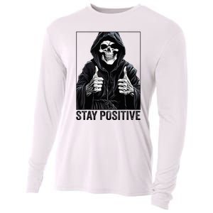 Funny Skull Stay Positive Skeleton Halloween Motivational Cooling Performance Long Sleeve Crew