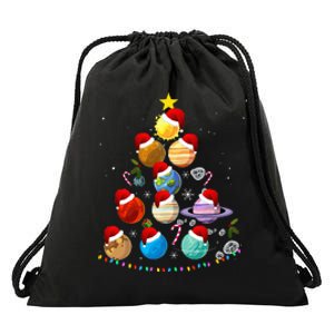 Funny Solar System Space Planets Tree Christmas Pajama Xmas Drawstring Bag