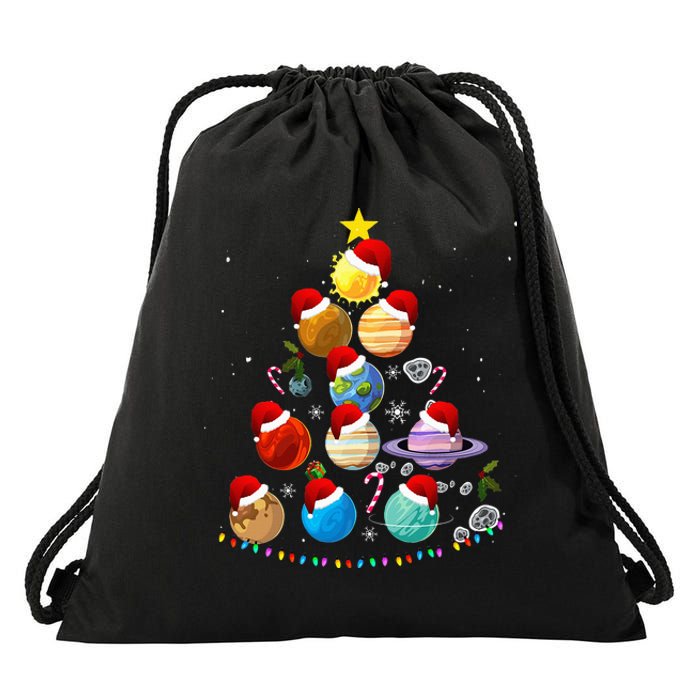 Funny Solar System Space Planets Tree Christmas Pajama Xmas Drawstring Bag