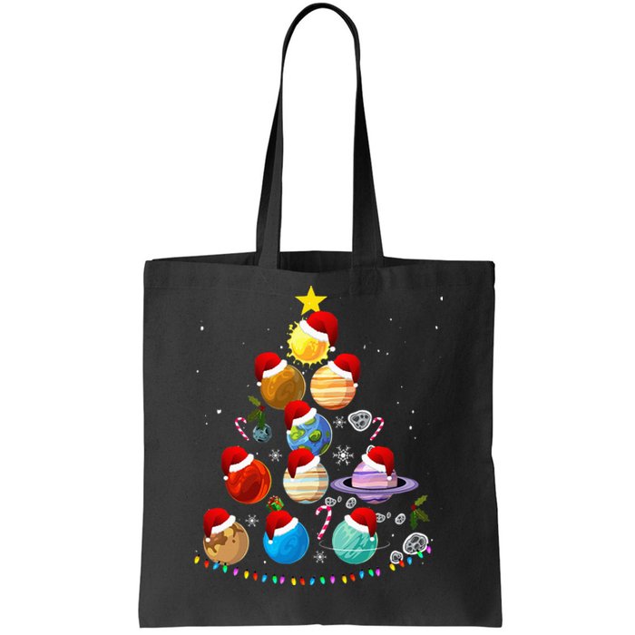 Funny Solar System Space Planets Tree Christmas Pajama Xmas Tote Bag