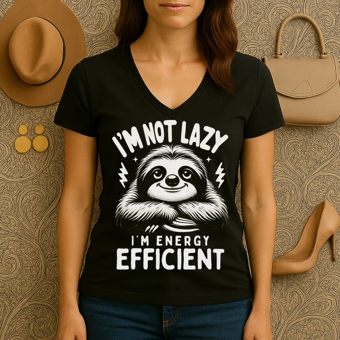 Funny Sloth Stuff IM Not Lazy Energy Efficient Nap Lovers Women's V-Neck T-Shirt