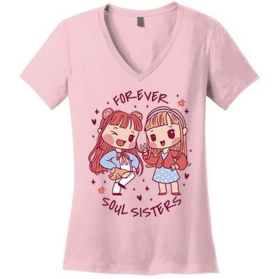Forever Soul Sisters Chibi Friends Women's V-Neck T-Shirt