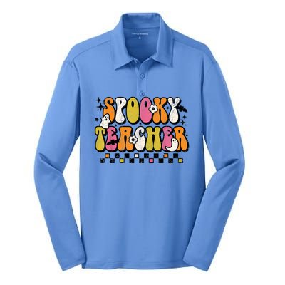 Funny Spooky Season Retro Spooky Teacher Halloween Costume Silk Touch Performance Long Sleeve Polo