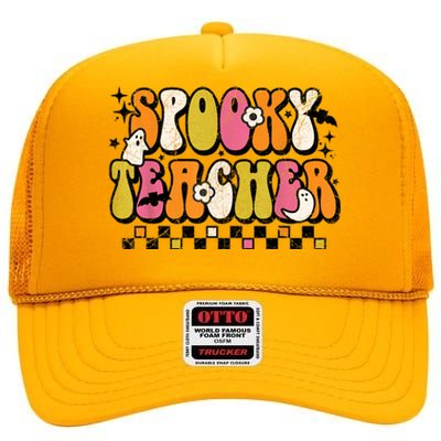 Funny Spooky Season Retro Spooky Teacher Halloween Costume High Crown Mesh Back Trucker Hat