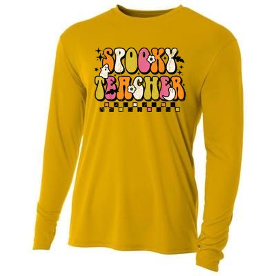 Funny Spooky Season Retro Spooky Teacher Halloween Costume Cooling Performance Long Sleeve Crew