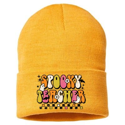 Funny Spooky Season Retro Spooky Teacher Halloween Costume Sustainable Knit Beanie