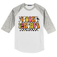 Funny Spooky Season Retro Spooky Teacher Halloween Costume Kids Colorblock Raglan Jersey