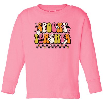 Funny Spooky Season Retro Spooky Teacher Halloween Costume Toddler Long Sleeve Shirt