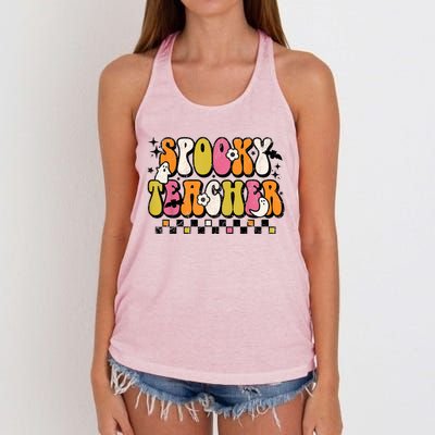 Funny Spooky Season Retro Spooky Teacher Halloween Costume Women's Knotted Racerback Tank