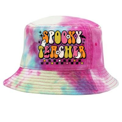 Funny Spooky Season Retro Spooky Teacher Halloween Costume Tie-Dyed Bucket Hat