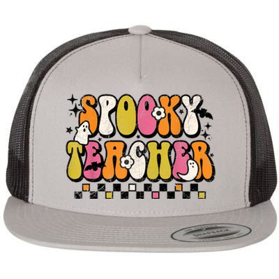 Funny Spooky Season Retro Spooky Teacher Halloween Costume Flat Bill Trucker Hat