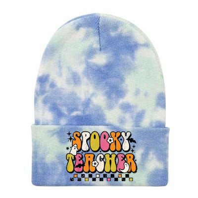 Funny Spooky Season Retro Spooky Teacher Halloween Costume Tie Dye 12in Knit Beanie